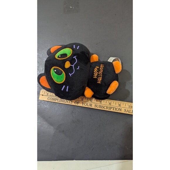 American Greetings Black Cat Plush Halloween "Happy Halloween" Green eyes 8" - Picture 4 of 6